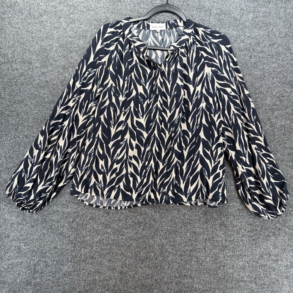 Bella Dahl Blouse Top Womens M Blue Button uUp Long Sleeve Quiet Luxury Preppy